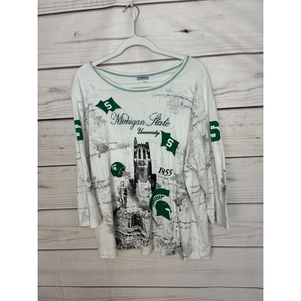 P. Michael Michigan State University Spartans Rhinestone Graphic Top 1X White
